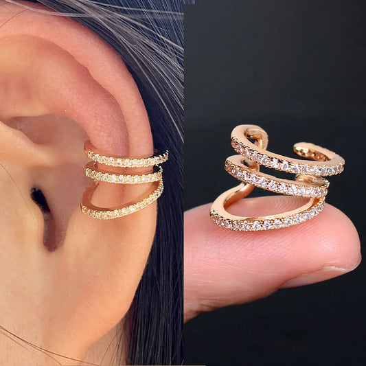 1Pc Fashion Geometry Crystal CZ Leaf Clip Earring For Women Without Piercing Punk Vintage Star Ear Cuff Wrap Adjustable Jewelry