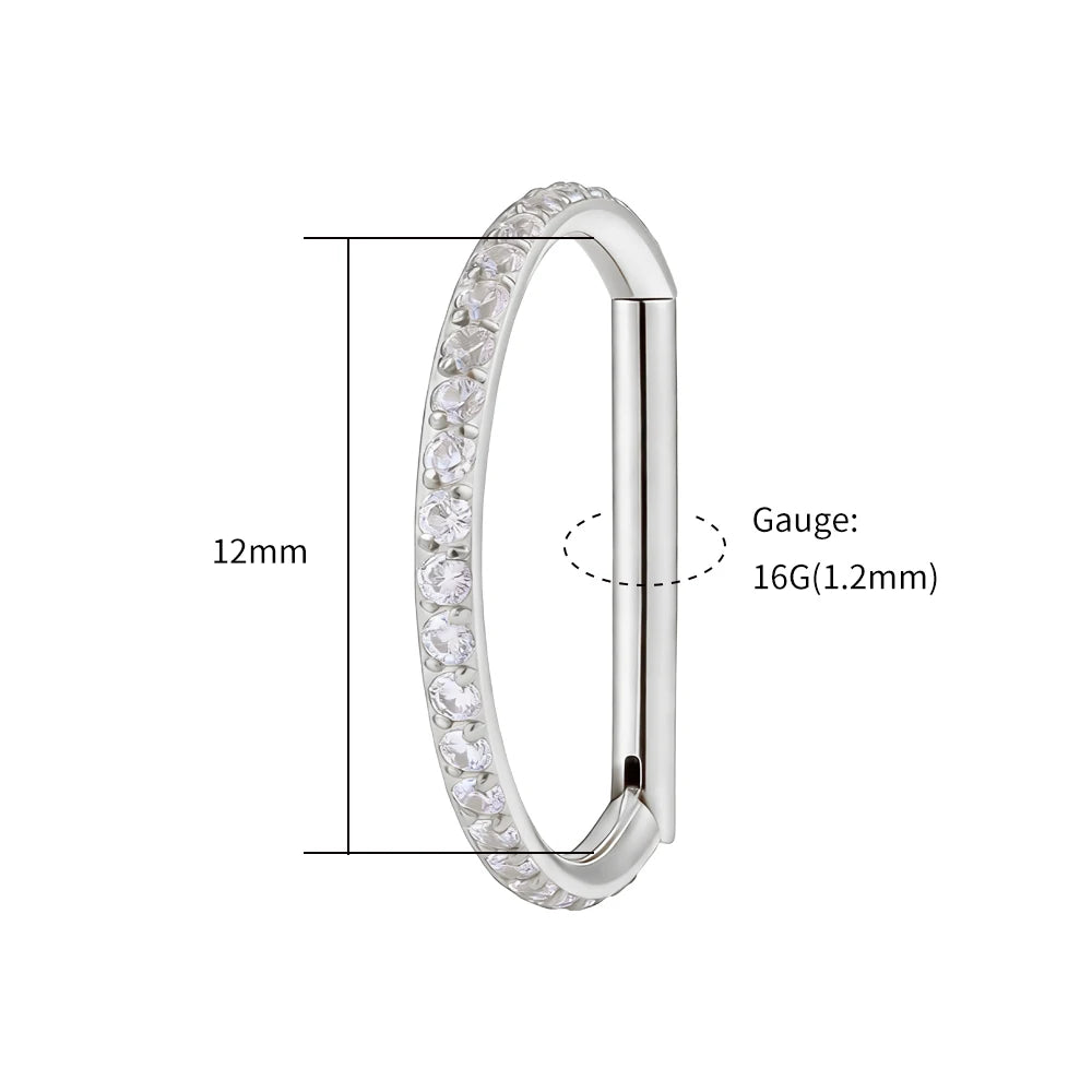 Right Grand ASTM F136 Titanium D Shape Nose Clicker with Full CZ 16G Hinged Segment Hoop Conch Helix Ear Piercing Body Jewelry