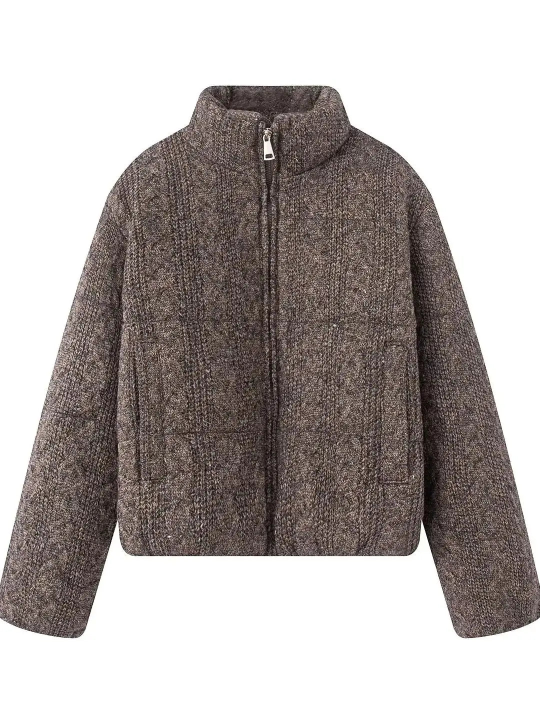 Women's Luxury Vintage Winter Loose Turtleneck Zipper Padded Coats Lady Elegant High Quality Knitted Thicken Warm Jackets Parkas
