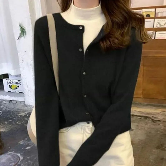 Women's Round-Neck Button-Front Knit Cardigan
