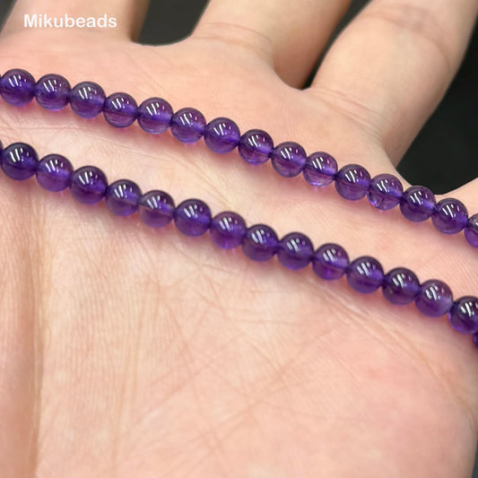 Wholesal Natural 4mm 3A Amethyst Quartz Crystal Smooth Round Stone Loose Beads For Making Jewelry DIY Necklace Strand 15"
