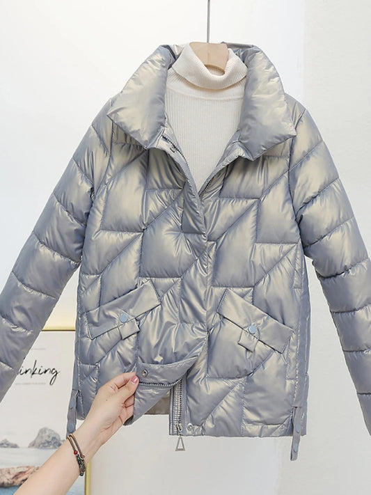 Women's Glossy Quilted Zip-Front Jacket