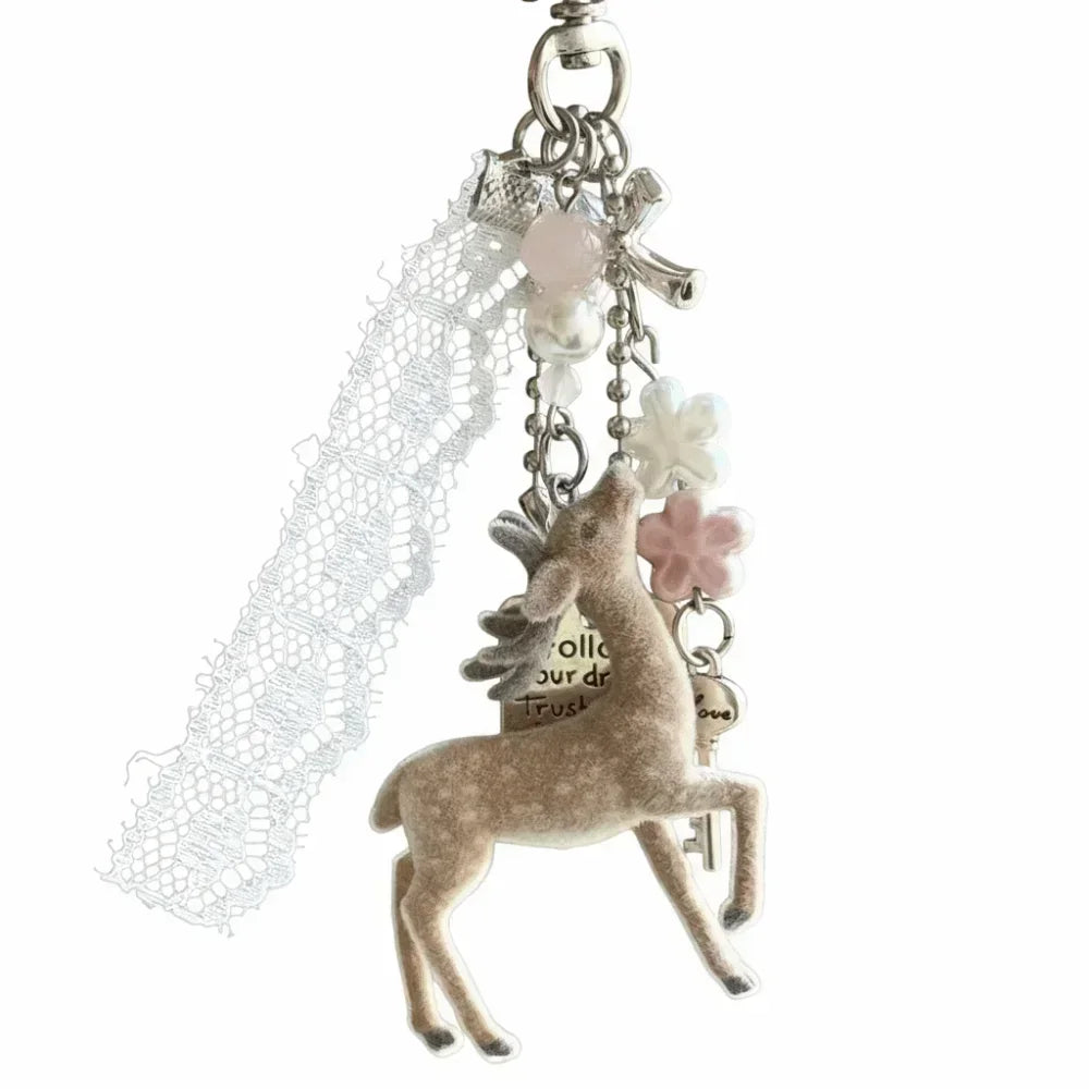 Cute Portable Deer Keychain 11.5cm Length Korean Style Phone Charms Handmade DIY Bead Case