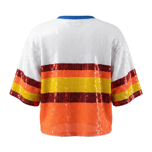 Summer Contrast Color Patchwork Geometry Letter Streetwear Short T-Shirt Sequins Hip Hop Night Club Women's Tops