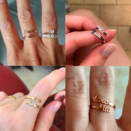 Treebud Custom Name Rings for Women Men Stainless Steel Personalized Nameplate Adjustable Ring Jewelry Gifts Dropshipping