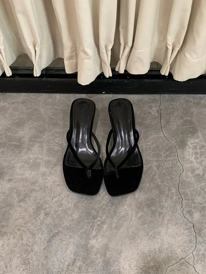Fashion Brand High Heel Slippers Women Slip On Slide Narrow Band Sandals Shoes Casual Female Slipper Big Size 40 Sandalias Mujer