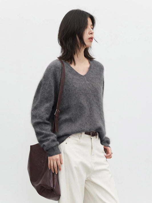 CHIC VEN New Women's Woolen Sweaters Solid Loose Casual Oversized V-Neck Female Jumpers Plus Sizes Pullovers Autumn Winter 2026