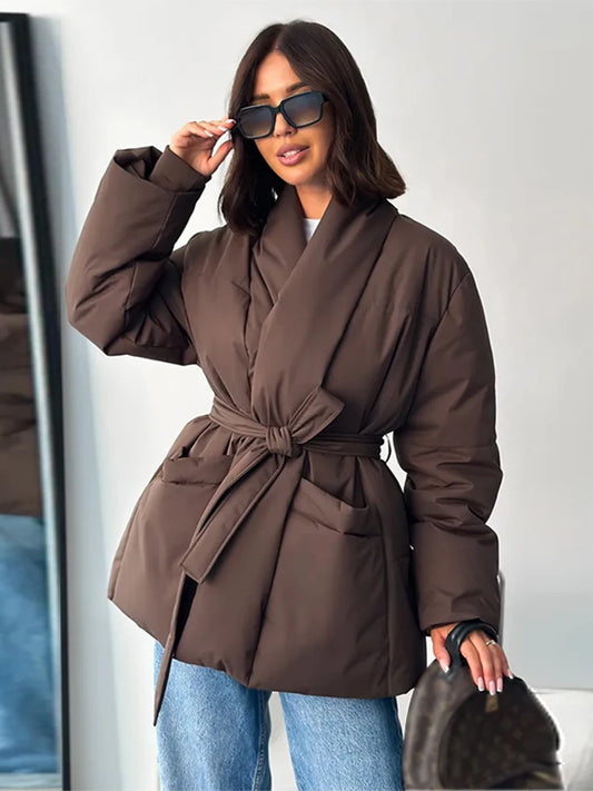 Women's Tie-Waist Padded Coat in Style Options