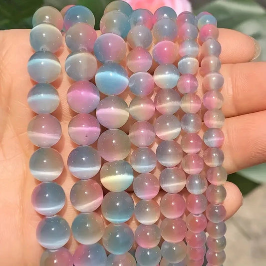 Wholesale 6/8/10mm Three Color Gradient Cat Eye Stone Loose Beads Spacer Beads for DIY Jewelry Bracelet Keychain Earring Making