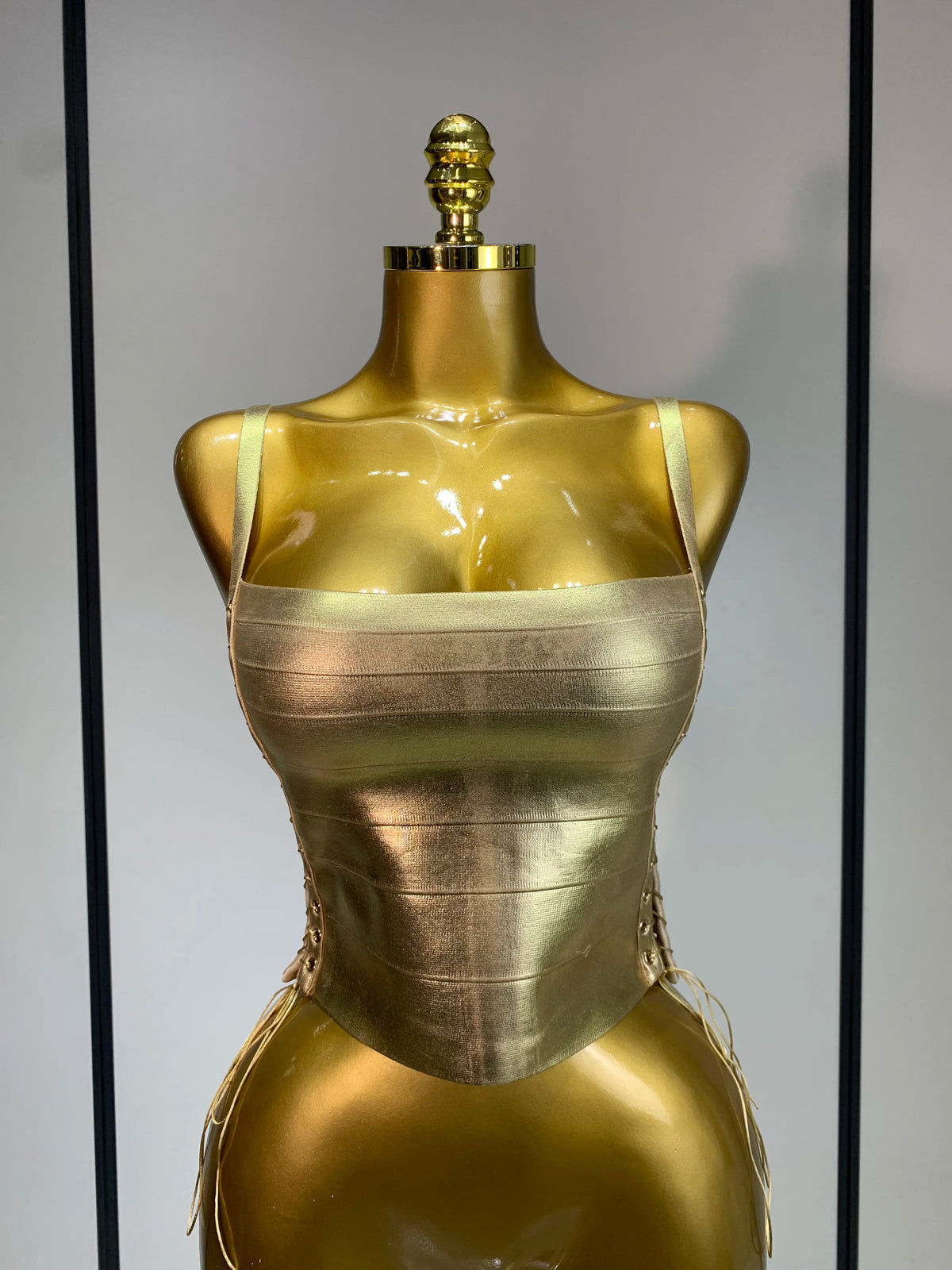 Sparkly Slver Gold Bandage Top Women Sexy Nightclub Evening Party Backless Spicy Girl High Street Stage Outfit