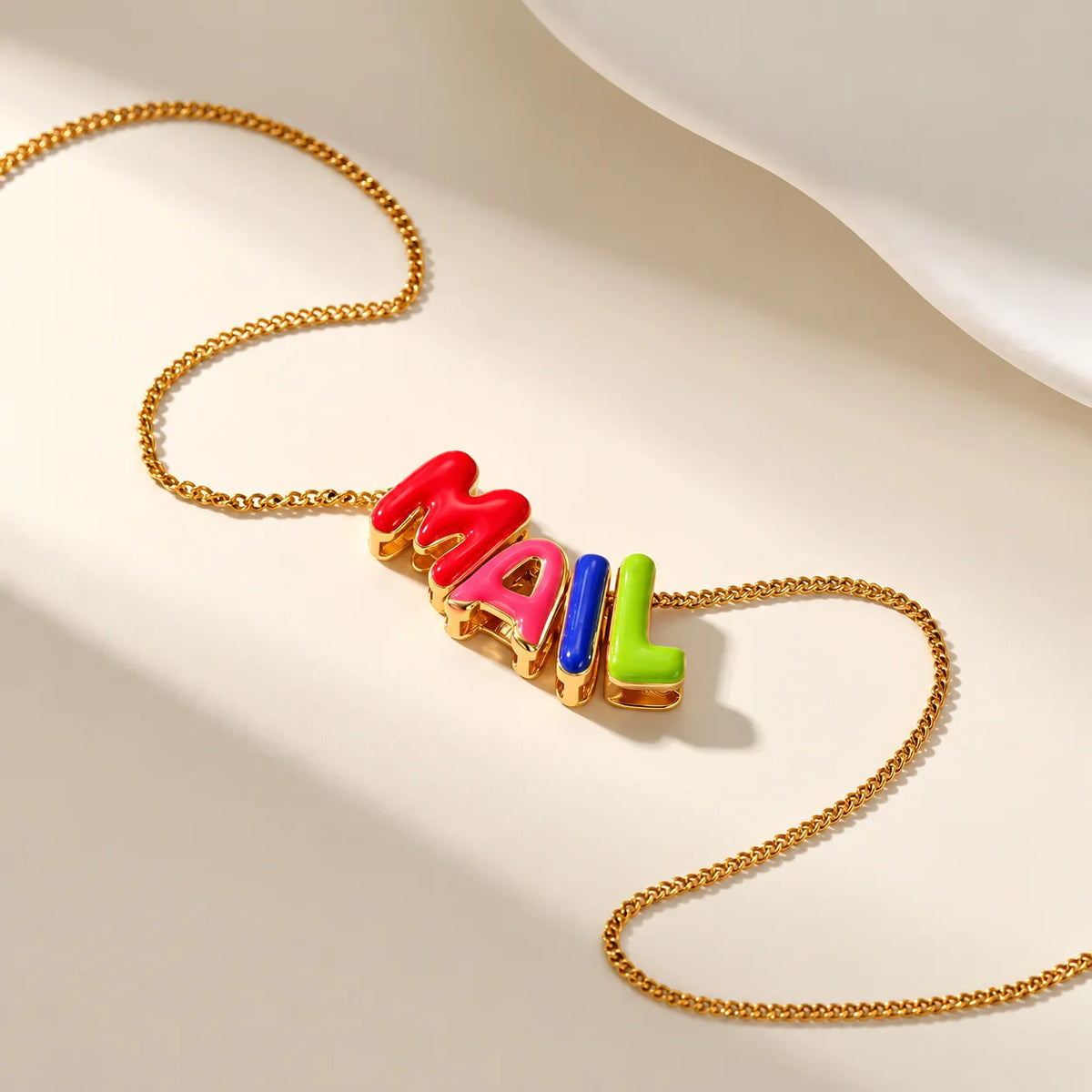 Custom Name Bubble Letter Necklace 304 Stainless Steel Chain Personalized Random Colored Enamel Letter Pendant Bohemian Necklace