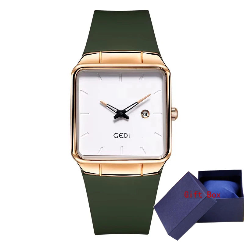 Fashion GEDI Top Brand Minimalist High Appearance Silicone Large Plate Calendar Women's Waterproof Quartz Gifts Wrist Watches