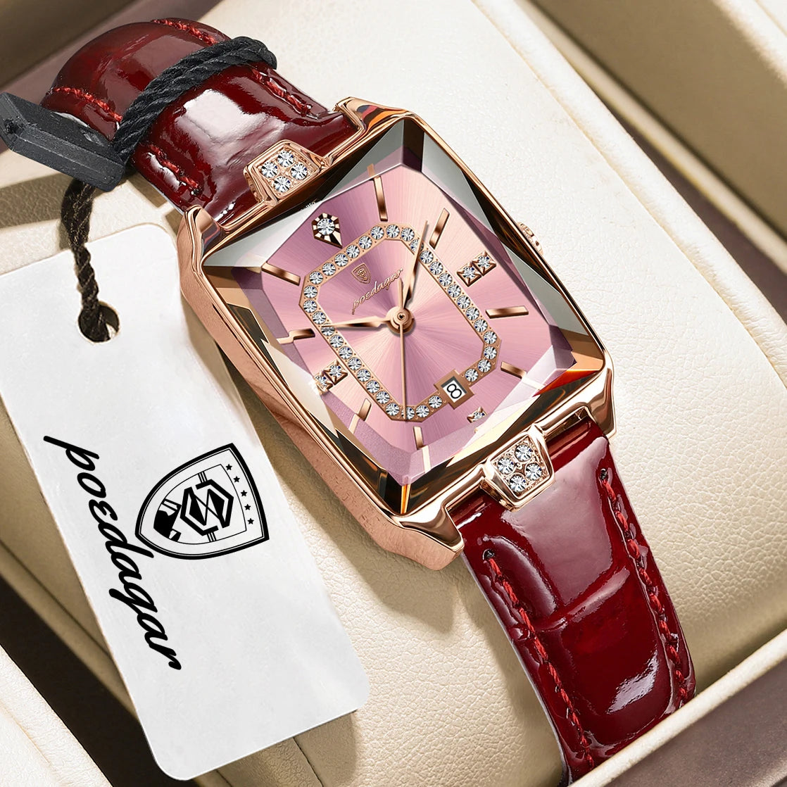 POEDAGAR Top Elegant Women Wristwatch Date Waterproof Leather Rectangle Woman Watch Luxury Original Women's Quartz Watches Reloj