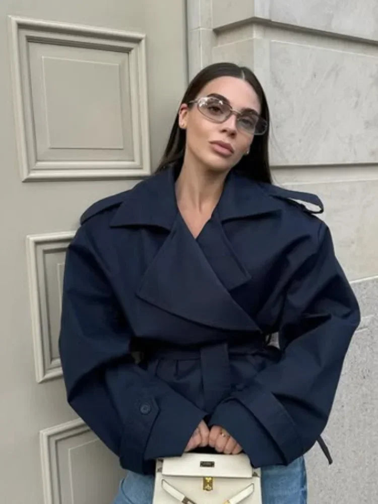 Women's Belted Short Trench-Style Coat