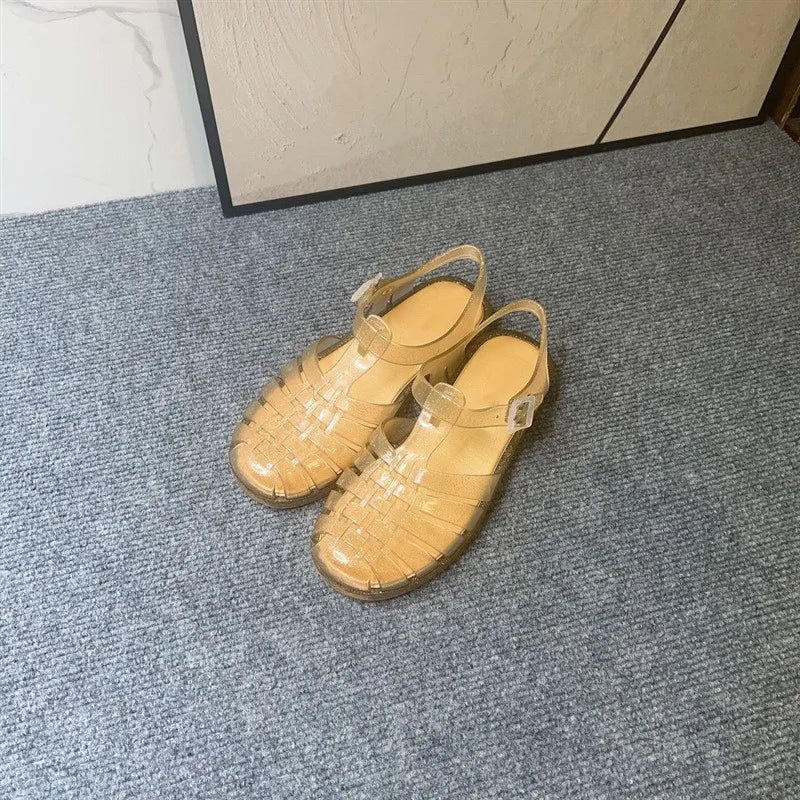 Hot Sale New Ladies Jelly Shoes Girl Hollowed Out Flat Roman Beach Shoes Classical Women Summer Mini Melis Sandals Retro SM128