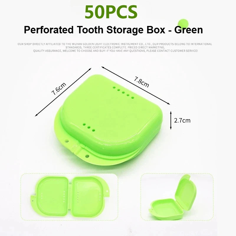 50PCS Denture Storage Box Denture Placement Device with Breathable Holes Orthodontic Prosthesis Teeth Boxes Dental Retainer