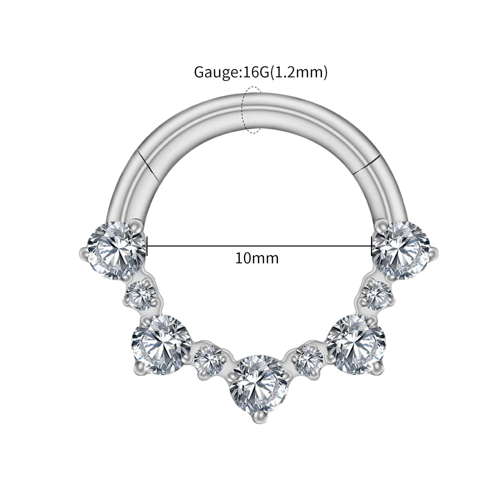 Right Grand ASTM F136 Titanium 16G Hinged Daith Earring Segment Hoop 8mm/10mm CZ Septum Clicker Nose Ring Piercing Body Jewelry