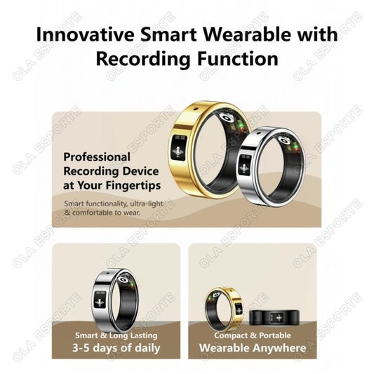 AI Recording Translation Smart Ring Heart Rate Blood Oxygen Sleep Monitor Touch Voice Recorder Sports Waterproof Smartring R12