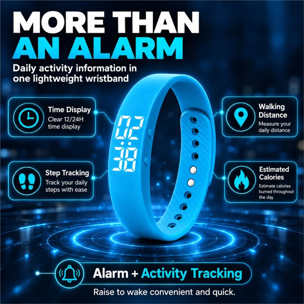 Vibrating Alarm Clock Wrist Band for Heavy Sleepers Silent Reminder Snooze-proof Smart Bracelet for Pedometer Estimated Calories