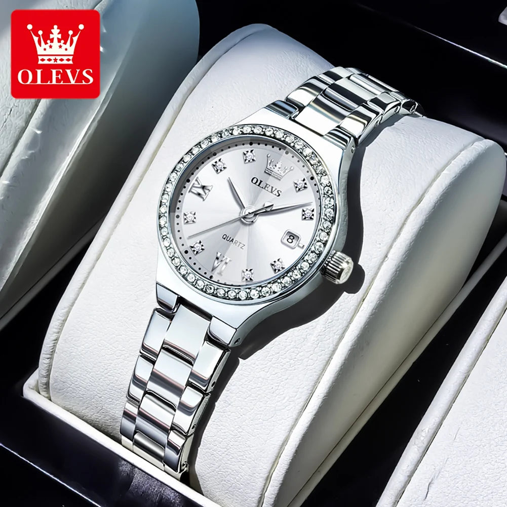 OLEVS 5628 Women Watch Original Elegant Stainless Steel Quartz Watch Waterproof Luminous Date Watches For Women Gifts Reloj