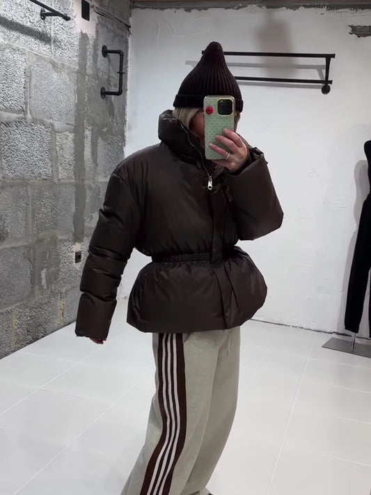Thicken Cotton Jackets Women High Neck Long Sleeves Slim Waist Zipper Loose Coats Female 2026 Winter New Chic Solid Warm Outwear