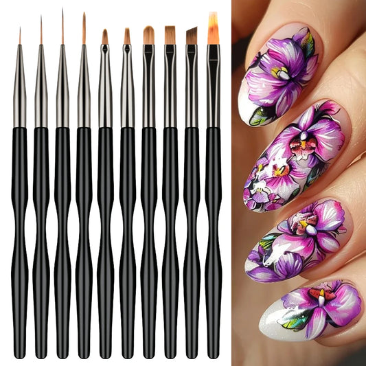 10Pcs/Set Nail Art Brushes Liner Gel Polish Lines Flower Painting Drawing Pen for Nail Art Design DIY Nails Tip Detail Tool Suit