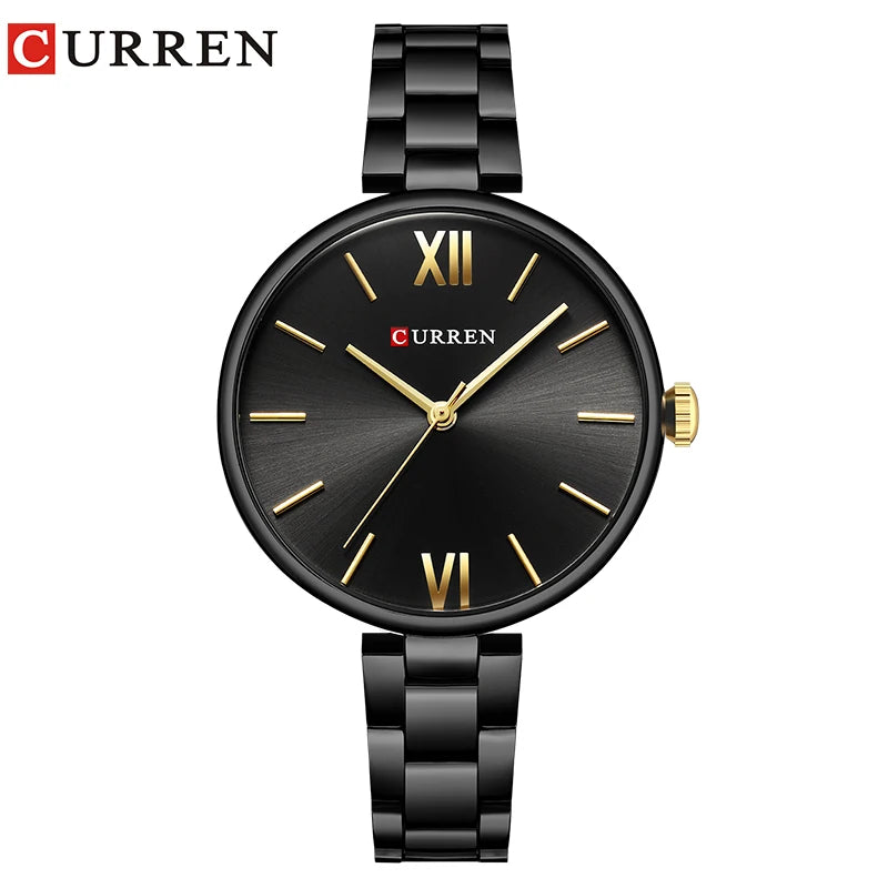 CURREN 9017 Women Minimalist Watches Roman Numeral Rose Gold Women Quartz Clock Creative Wood Pattern Dial Fashion Wristwatch