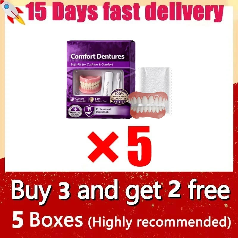 Adult Full Set Silicone Fake Teeth Upper & Lower Dentures Soft Comfort Fit Natural Smile Oral Beauty Accessories