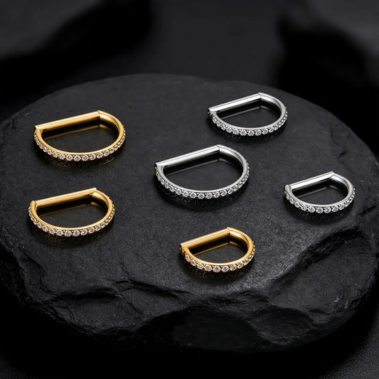 Right Grand ASTM F136 Titanium D Shape Nose Clicker with Full CZ 16G Hinged Segment Hoop Conch Helix Ear Piercing Body Jewelry