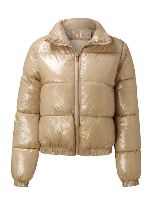 Winter Jacket Women 2025 Oversized Puffy Shiny Bubble Coat Solid Cotton Padded Coat Warm Waterproof Parka Female Outerwear