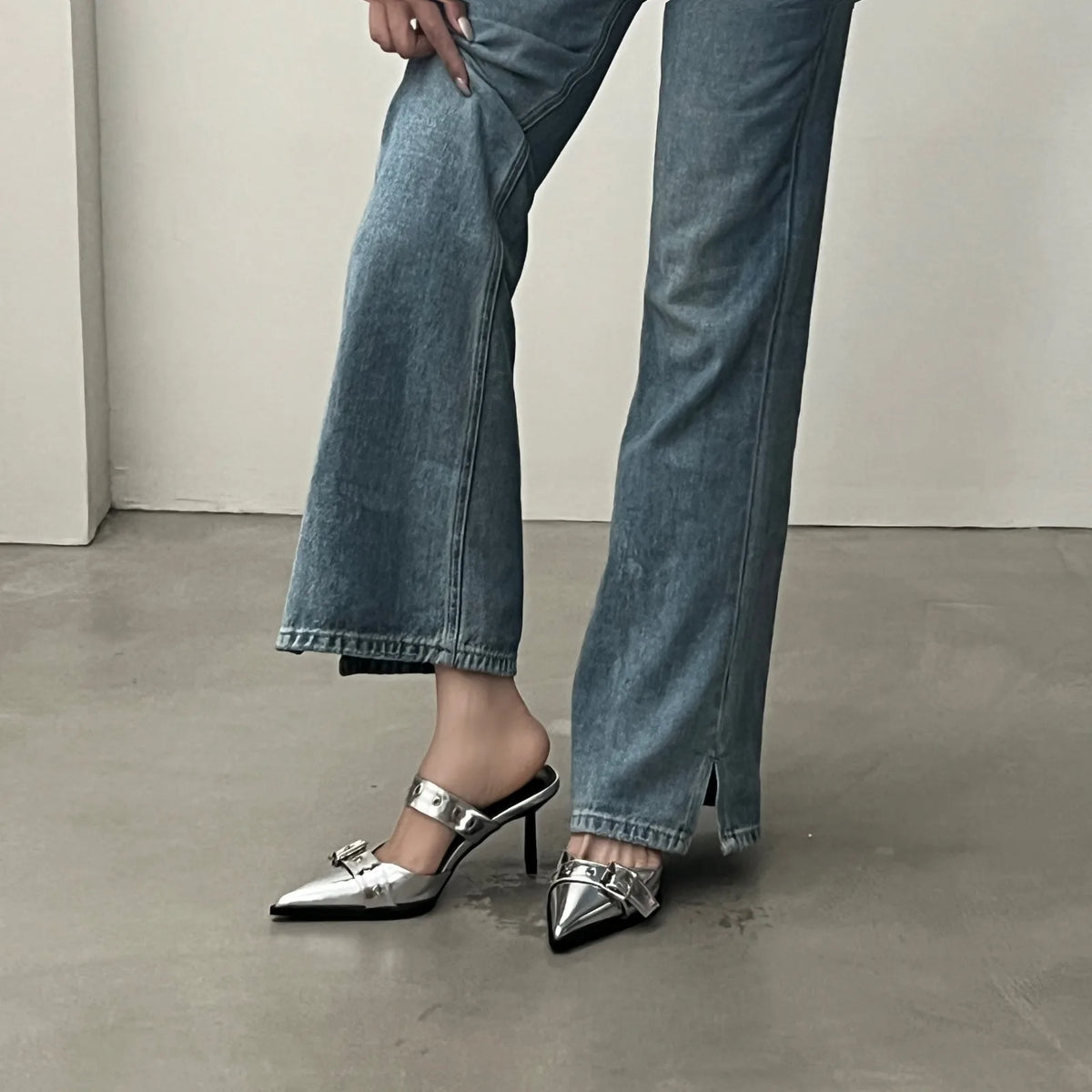 Women's Pointed-Toe Buckle Mules in Heel Options