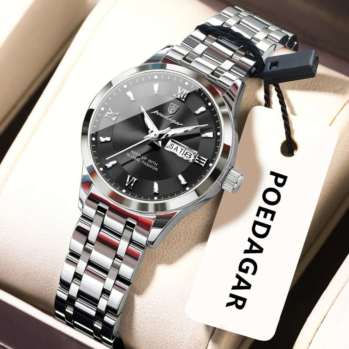 POEDAGAR Luxury Watch For Ladies Luminous Waterproof Stainless Steel Ladies Wristwatch Quartz Week Date Women Watches Female+Box