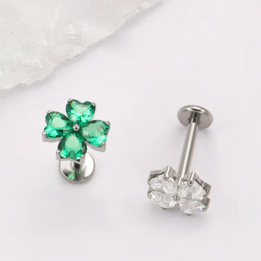 ASTM F136 TItanium with Heart CZ Flower Lab Piercing Labret Lip Studs Sparkle Ear Tragus Helix Conch Lobe Earrings Body Jewelry