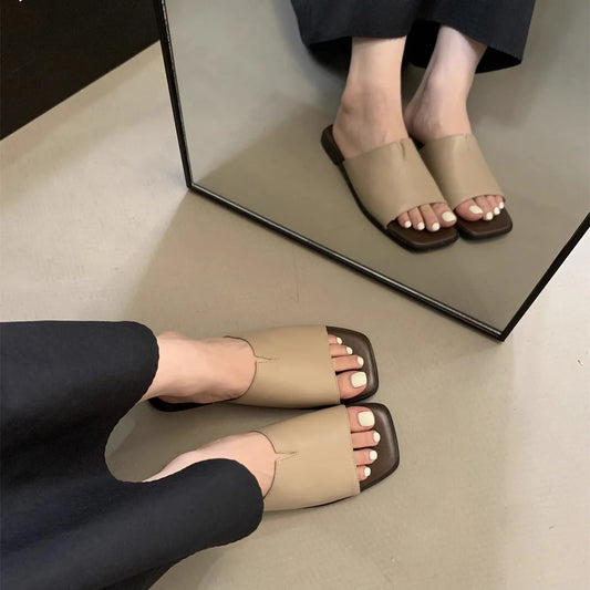 Stylish Minimalist Single-strap Sliding Sandals Solid Color Women's Slippers 2024 Summer New Outdoor Casual Opentoe Flats autumn