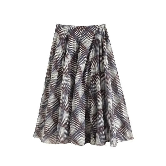 KEYANKETIAN 2024 New Women's Argyle Plaid MIDI Skirt Autumn Retro style Zipper High waist Asymmetrical A Line Ankle-Length Skirt