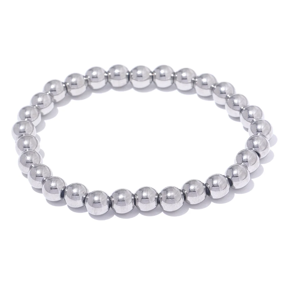 Yhpup 3/4/5/6 MM Stainless Steel Beads Daily Handmade Elastic Bracelet Bangle Waterproof Wrist Wholesale Gold Color Jewelry Men