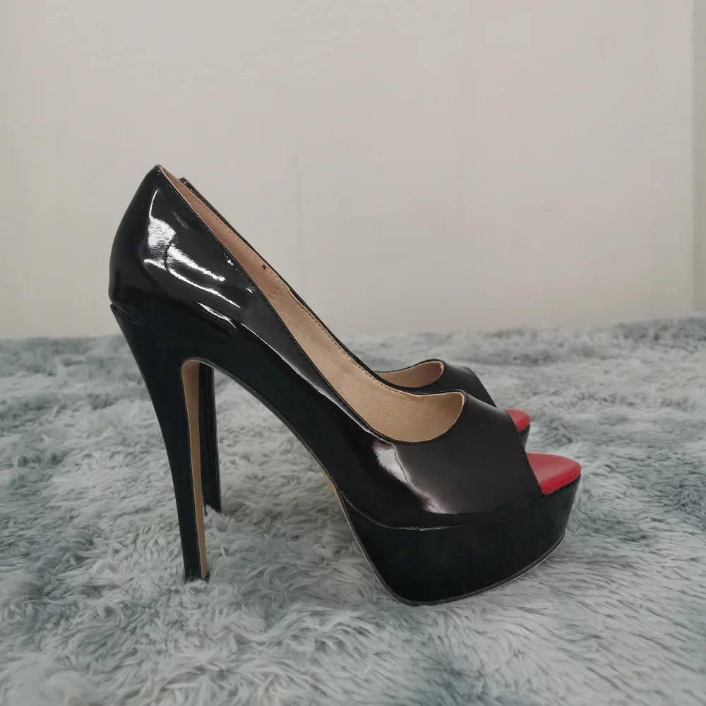 Women's Black Peep-Toe Platform Pumps