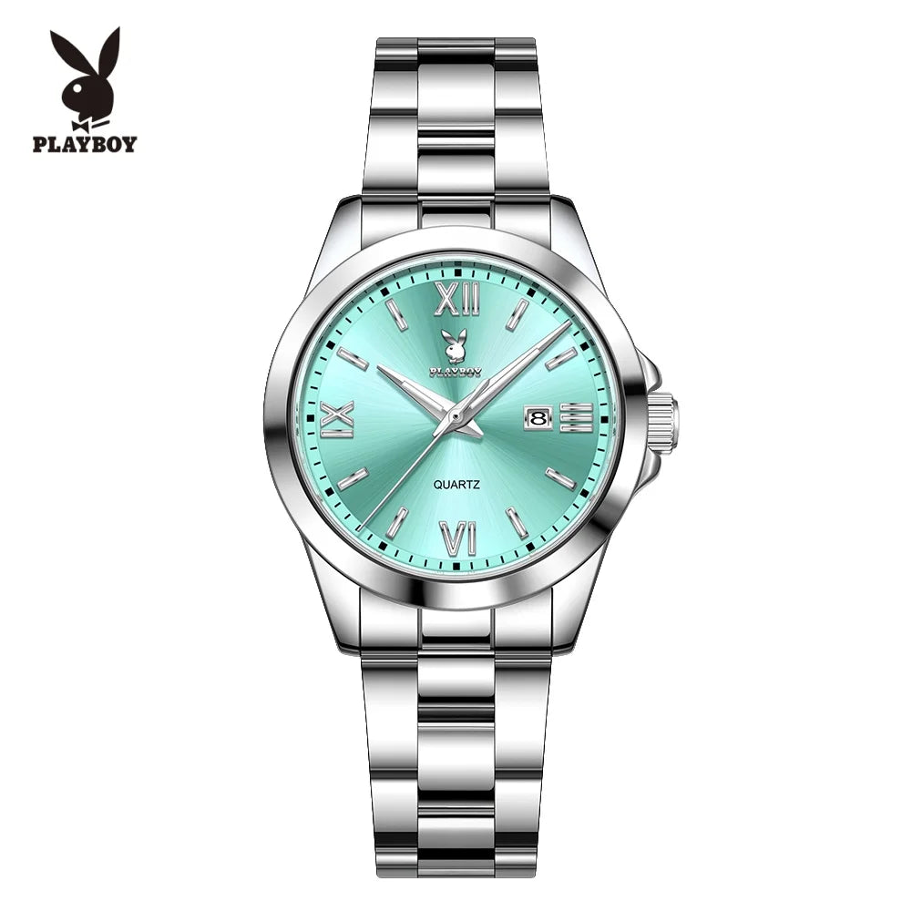 PLAYBOY Ladies Watch Elegant Original Quartz Watches for Women Waterproof Luminous Stainless Steel Luxury Date Wristwatch 3535