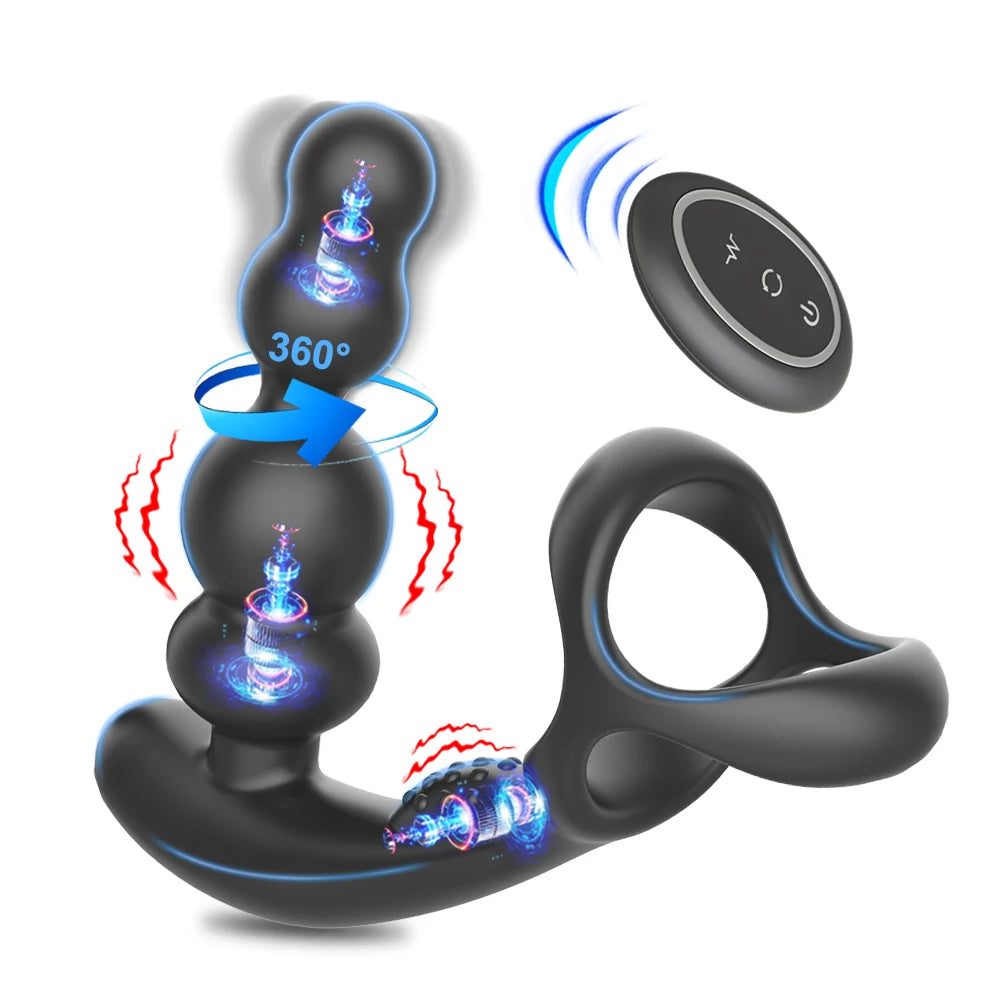 360° Rotate Anal Plugs Cock Ring Vibrating Male Prostate Massager Masturbator Vibrator Wireless Control Anal Plugs for Men