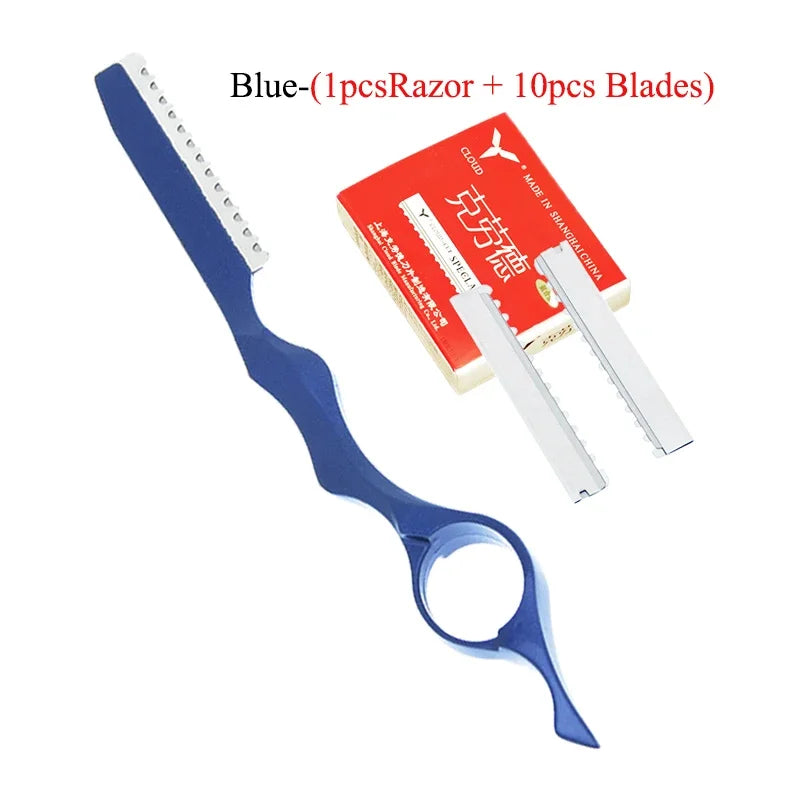 Meisha 1pcs Sharp Hair Thinning Razors 10pcs Blades Steel 440C Hair Removal Cut Knife Hairdressing Tools Home DIY Razors C0001A