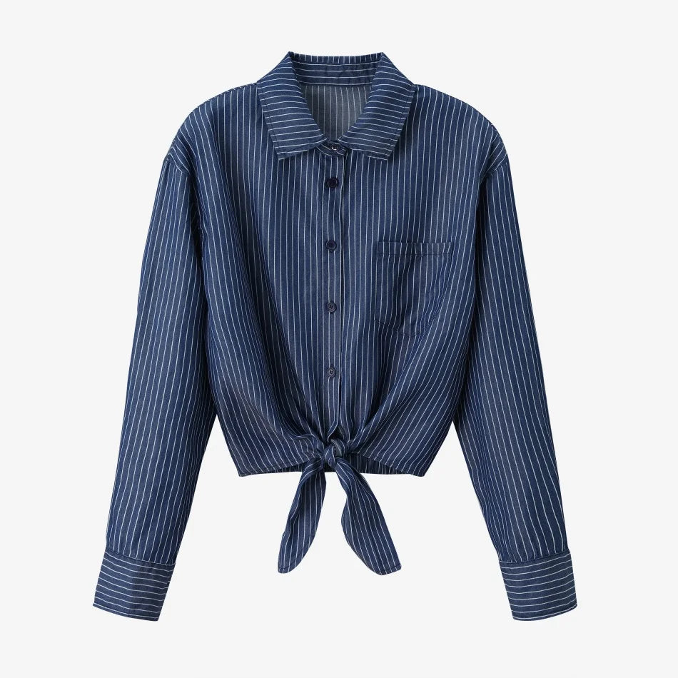 AS SS26 Lyocell light Denim pinstripe wrap shirt + dress matching set fashionable vitality women's outfit