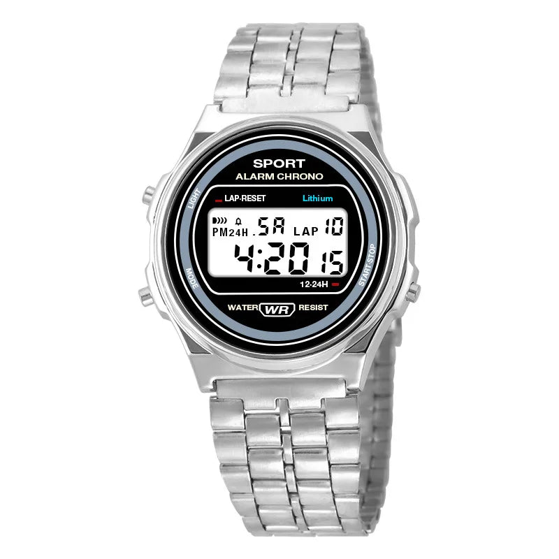 Women Casual LED Electronic Watch Retro Stainless Steel Men Women Unisex LED Digital Watch Multifunction Waterproof Wristwatch
