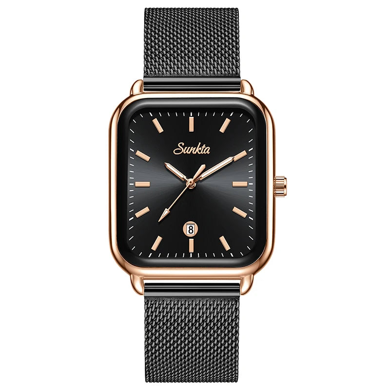 SUNKTA Luxury Watches For Woman Square Dial Waterproof Calendar High Quality Women Watch Elegant Quartz Women's Fashion Watch