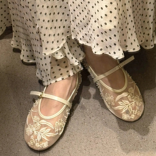 Aneikeh Fashion Spring Design Embroidery Flowers Flat Casual Ballet Dance Shoe Mary Jane Mules Sandals 2026 Summer