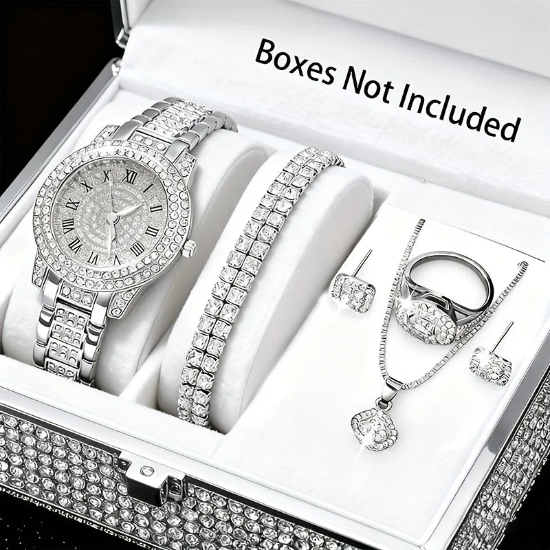 1PC/6PCS Elegant Ladies' Watch, Bracelet, Necklace, Earrings, Ring Set, Suitable for Various Occasions Ladies' Watches (No Box)