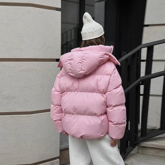 Oversized Puffer Women Jackets Coat Print Hooded Zipper Parka Coats Loose Mid‑Length Warm Winter Outerwear With Big Pockets