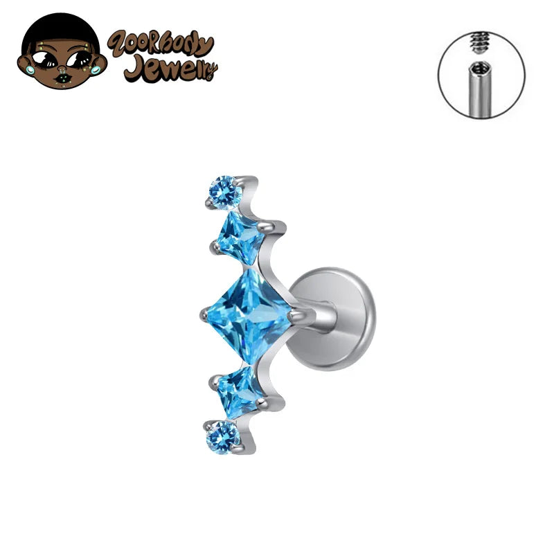 ASTM F136 Titanium Princess Arch Square CZ Helix Piercing Labret Tragus Conch Earrings Lobe Lip G23 TItanium Nose Body Jewelry