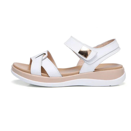 BEYARNE New Summer Women Sandals Flat shoes Woman Light Comfortable Leather Casual Hook Loop Sandalias mujerWomen's FootwearE234