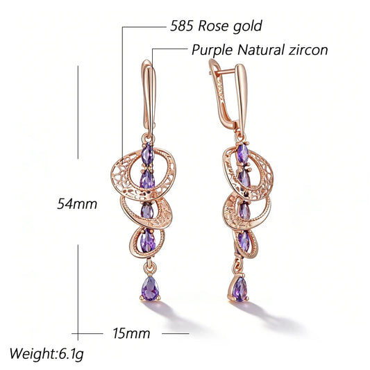 Kinel Hot Shiny Purple Natural Zircon Drop Earrings For Women Trend 585 Rose Gold Color Bride Wedding Fine Jewelry Crystal Gift