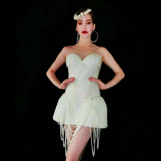 Women's White Bead-Detail Mini Dress